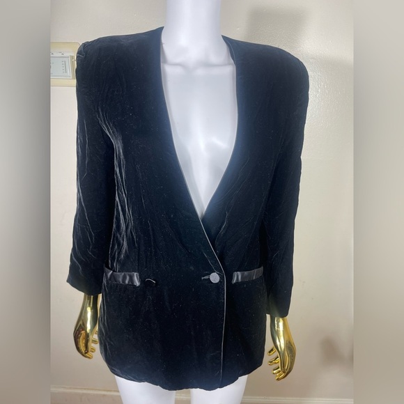 Talbots Jackets & Blazers - Vintage Talbot  velvet black old money one button plunge neckline jacket coat 4